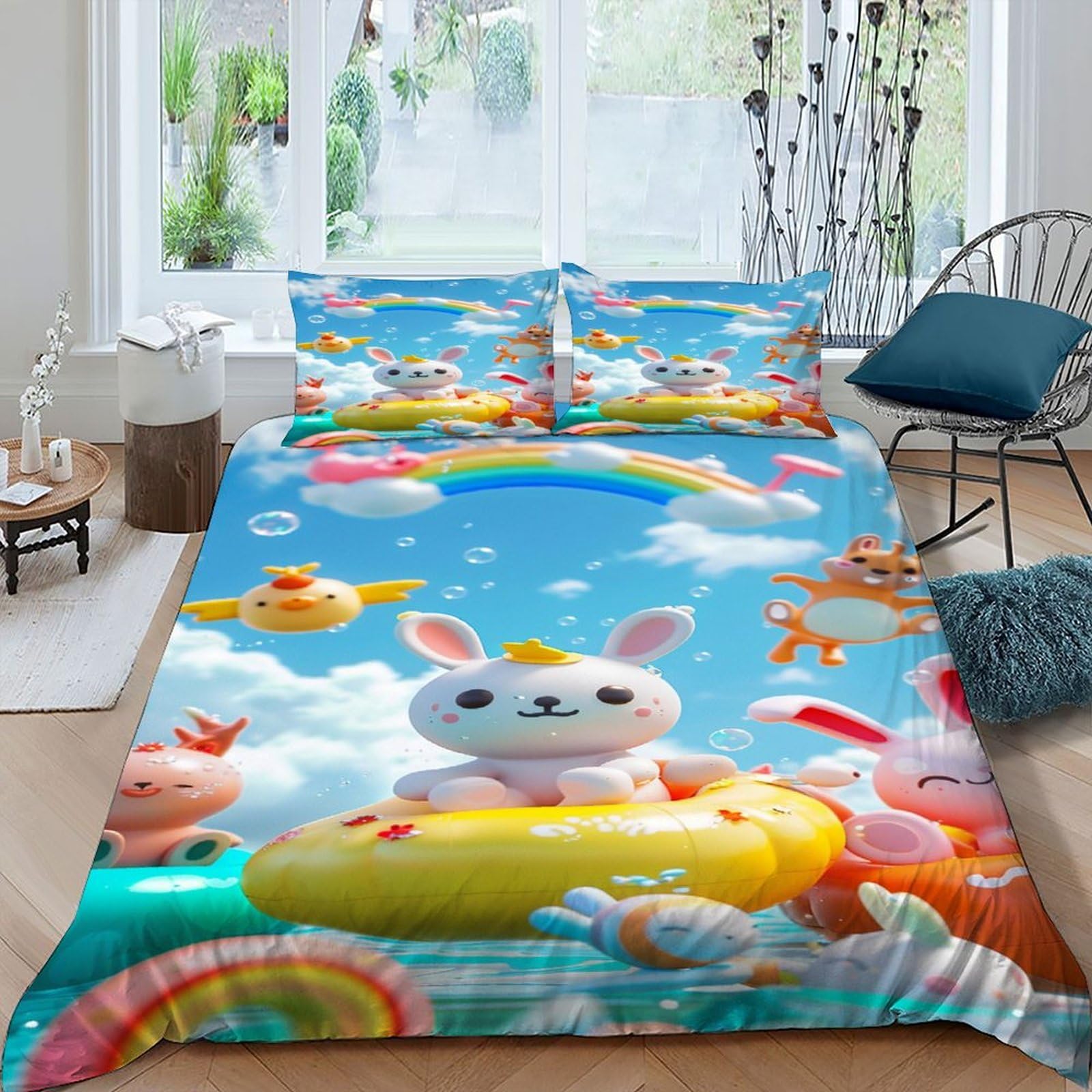 Housse de couette animal 220x240 parure de lit 2 pièces microfibre zippée