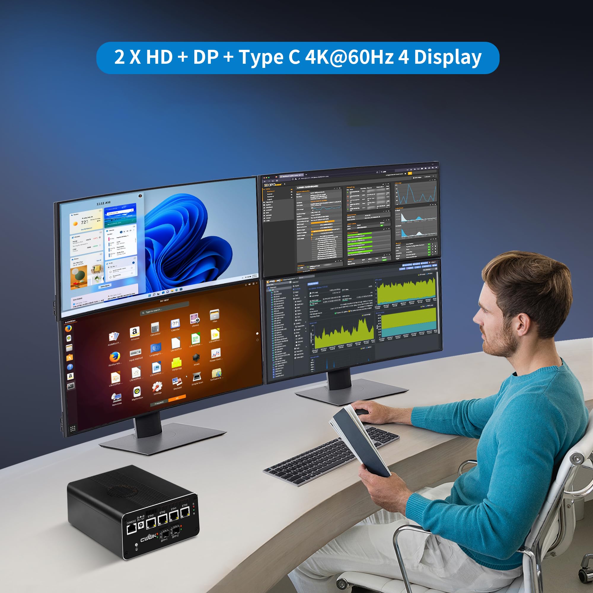 CWWK Mini PC Firewall Appliance 5-core U300, 2x 10GbE SFP+ & 4x 2.5GbE RJ45 | S4 Mini Computer, Barebone senza RAM/SSD/OS, compatibile con pf- e OPNsense, NVMe4.0 x4, USB-C, TF, AES-NI
