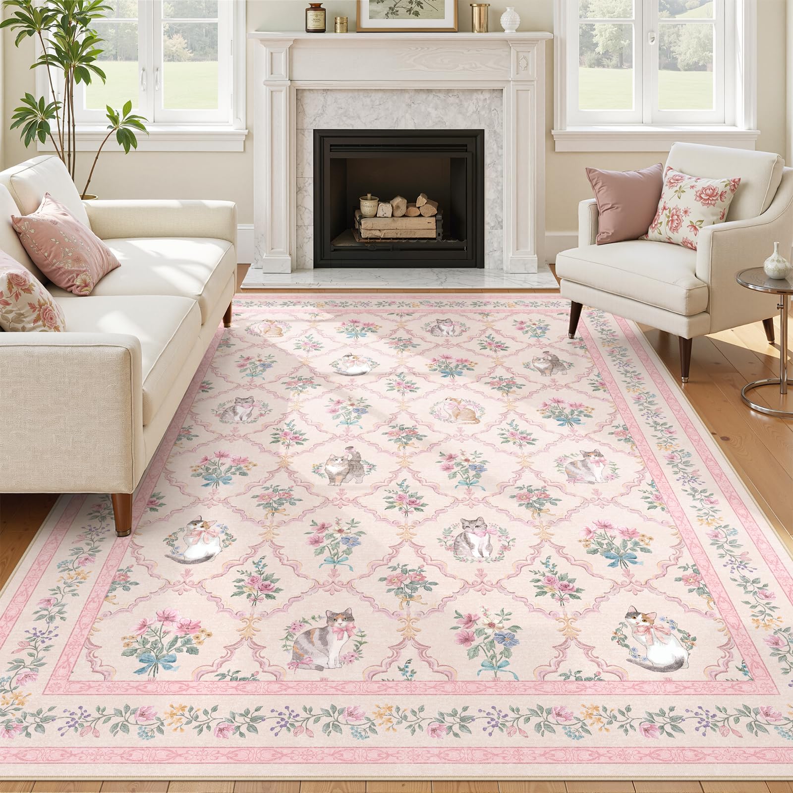 Cute Cat Door Mat - Pink Floral Rug -13 Cute Cat Door Mat - Pink Floral Rug -13