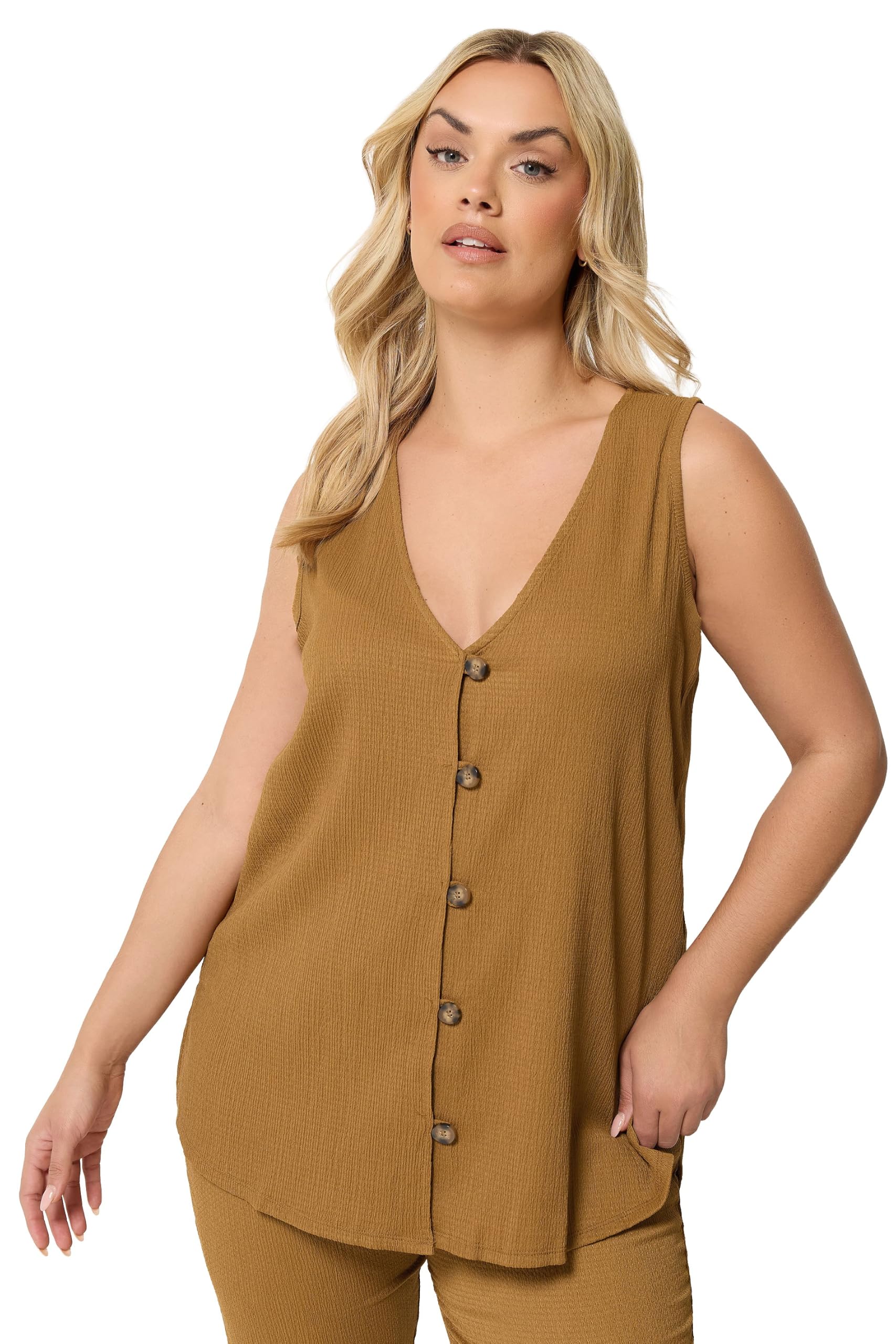 Yours Women's Textured Waistcoat in Fawn | Size: 18
