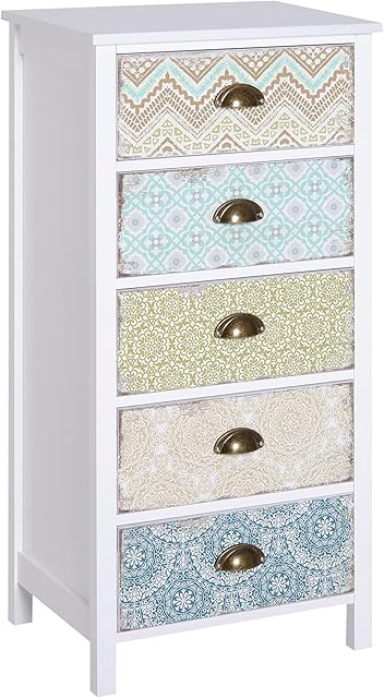 HOMCOM Chest of 5 Drawers Bedside Cabinet Side Storage Chest Entryway Living Room Bedroom Furniture Organizer Unit