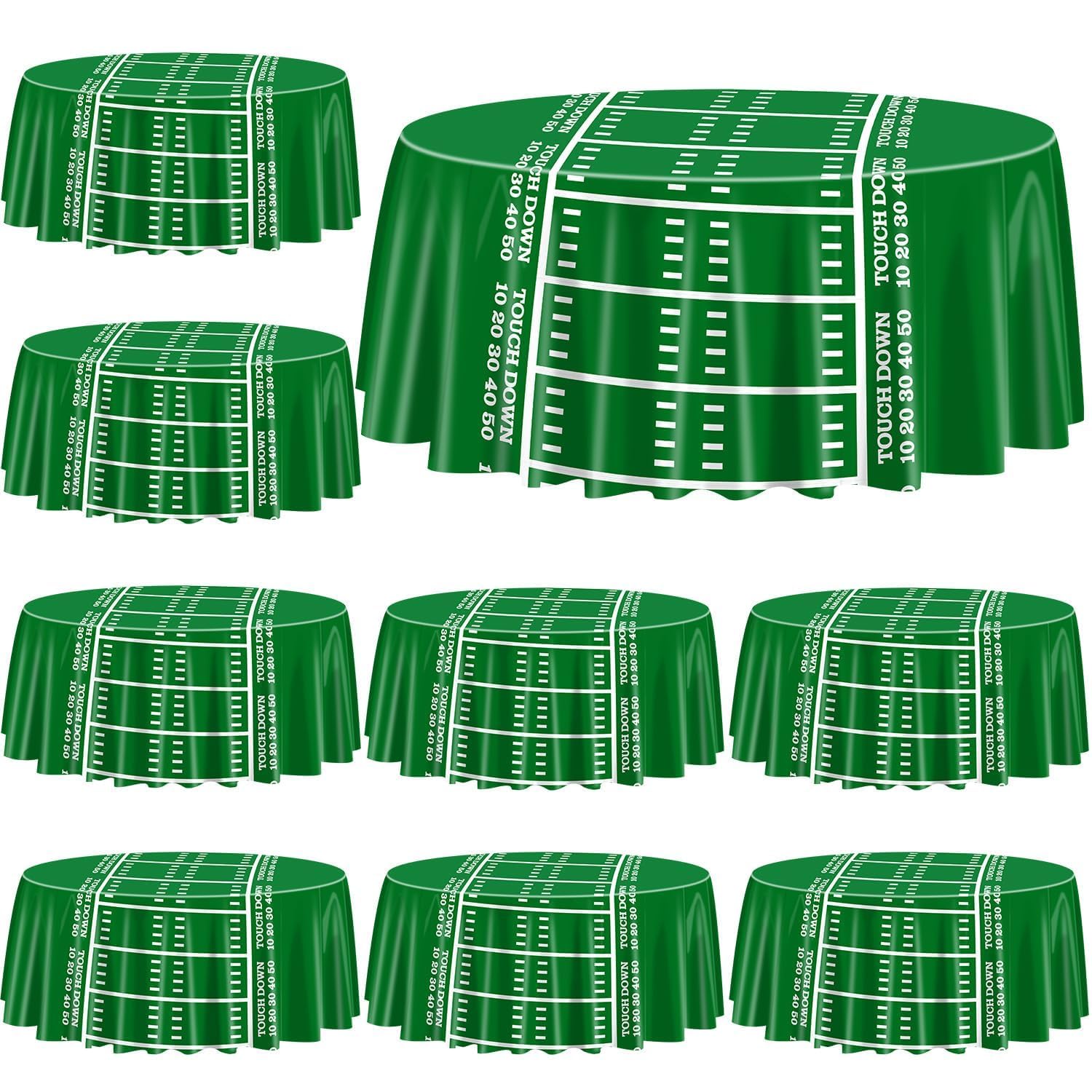 PIXHOTUL 9 Pcs Football Tablecloths for Round Table, Plastic Touchdown Table Covers Football Party Supplies for Kids Men Birthday Party Football Game