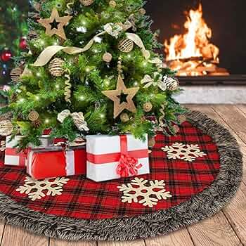 Red and green plaid christmas tree skirt Clearance