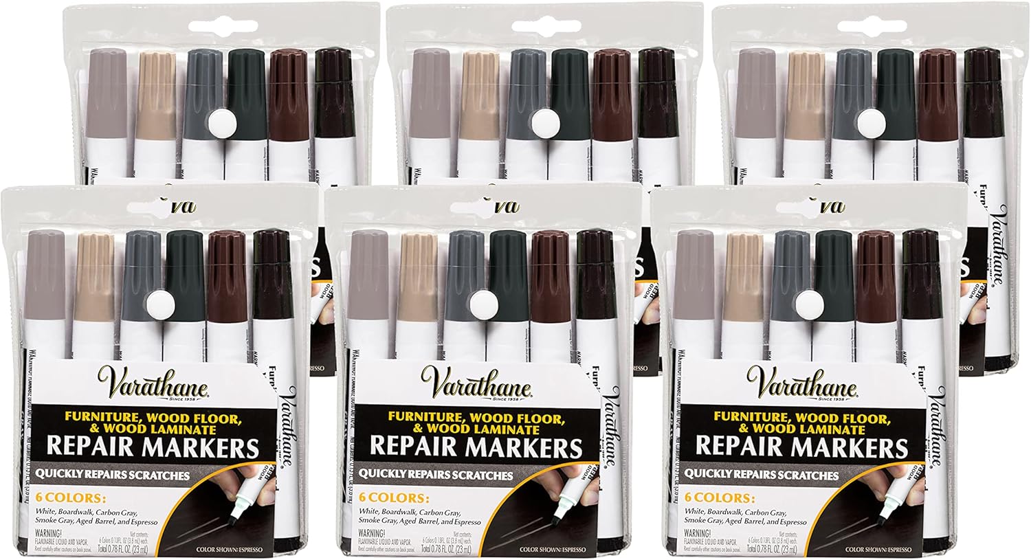 Varathane 374189-6PK Wood Stain Repair Marker Kit, Assorted Cool Tone (Pack of 6)