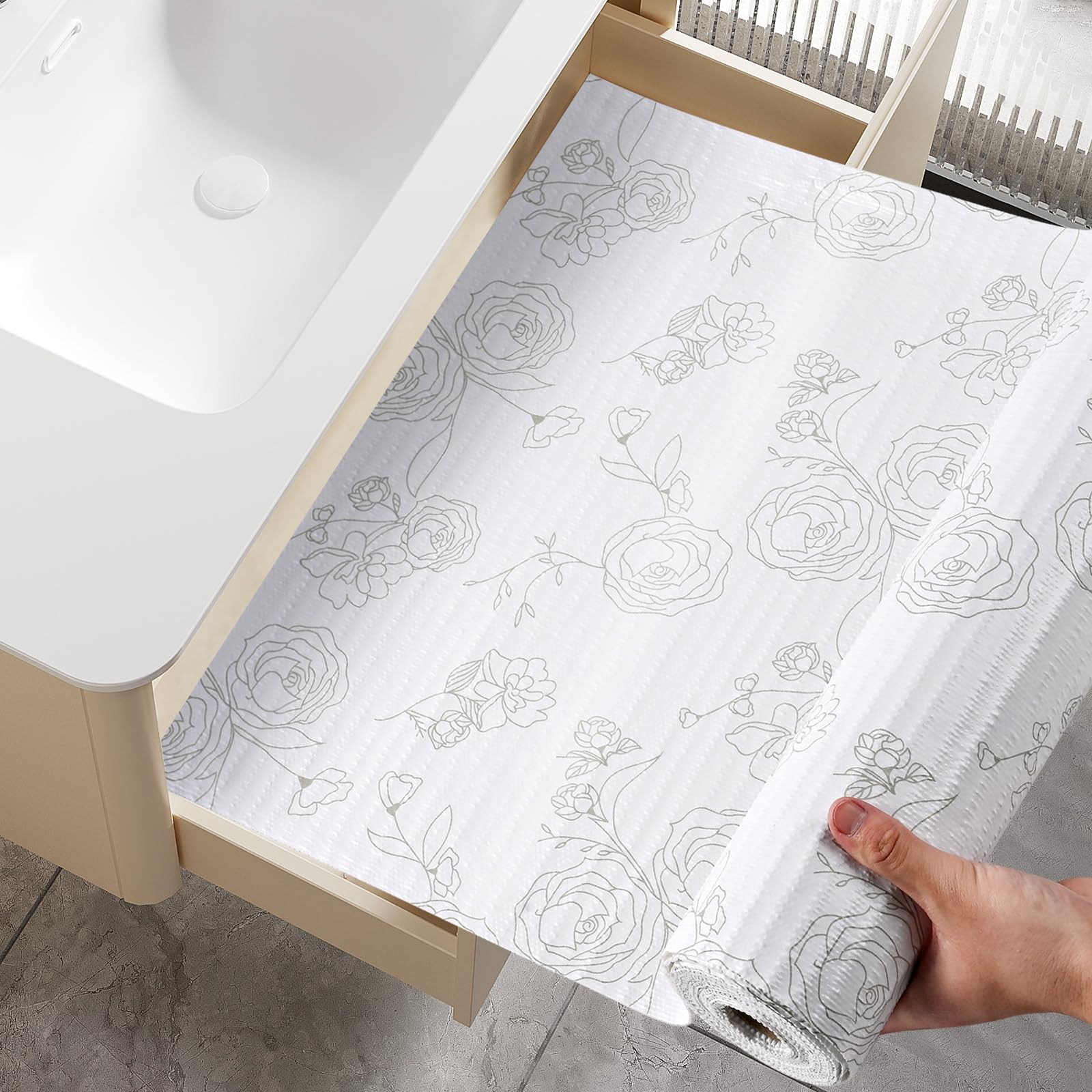 Shelf Liner Drawer Liner for Kitchen Cabinet 12 in x 30 FT, Non-Adhesive Shelf Liner Paper Non-Slip Strong Grip Cabinet Liners, Thickened Easy to Clean for Tool Box Pantry, Cupboard Liner, Gray Rose