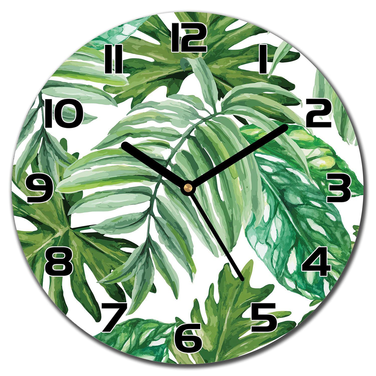 Horloge en verre 30 cm Feuilles de la Jungle décorative pour salon
