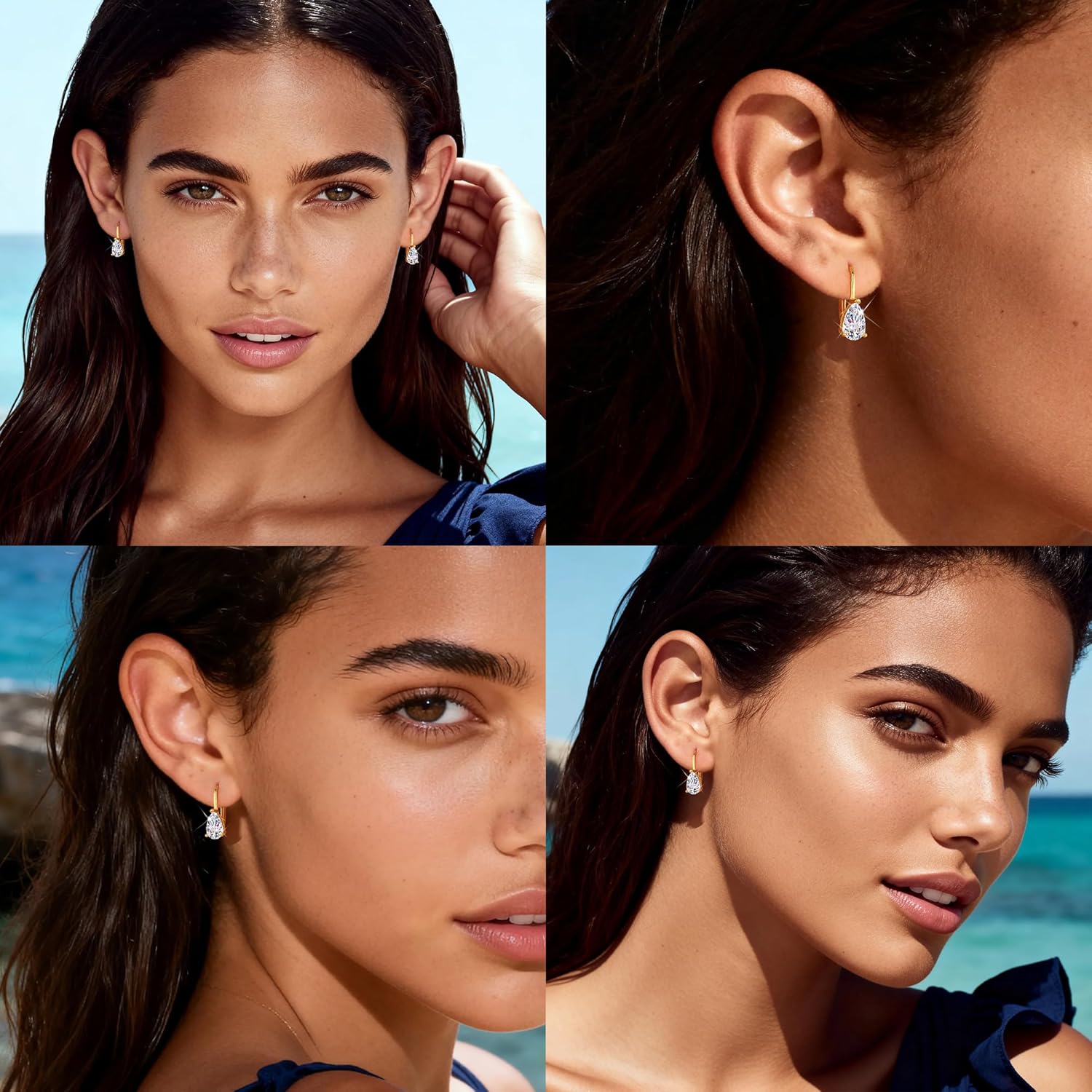 Teardrop Moissanite Hoop Earrings for Women, Water drop 2.0ct (1.0ct*2) Diamond Hoops Earrings D Color Round Cut Lab Created Moissanite Diamond Hoops Earring Jewelry Gifts with Box