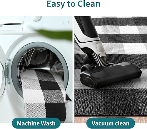 Miniatura 5 de Lamberia Alfombra a cuadros de búfalo para interiores y exteriores, color blanco y negro, para cocina y pasillo (4 x 6 pies)