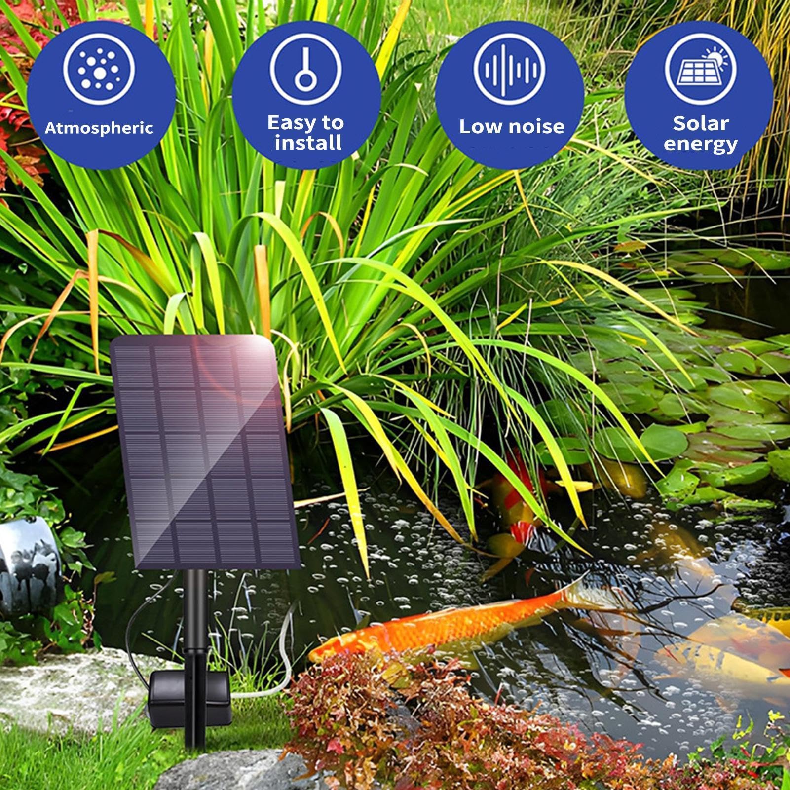 Bulleur d'énergie verte, couche d'air solaire submersible, contrôle multi-vitesse avec boucle de suspension, boîtier en ABS résistant, aérateur d'aquaculture avec thème furtif, système d'oxygénation