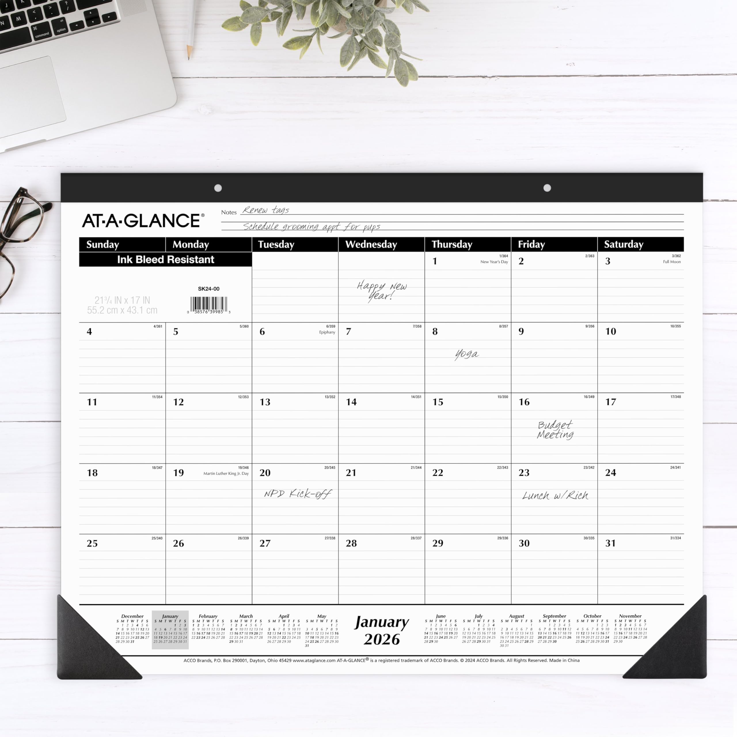 AT-A-GLANCE 2026 Desk Calendar, Desk Pad, Monthly, 21.75" x 17", Large, Ruled Blocks, 3 Pack (AZSK240026) - Image 3