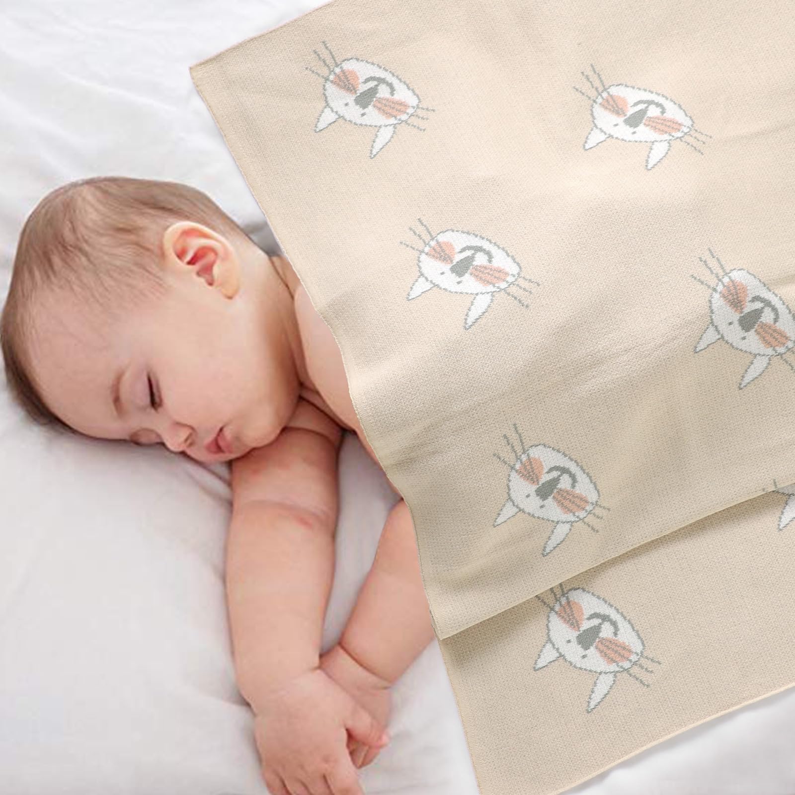 Hadetoto Baby Blanket for Newborn Soft Cozy Knitted Cotton Blankets Baby Essentials Gifts for Newborn Girl Boy 100 x 80cm - Image 2