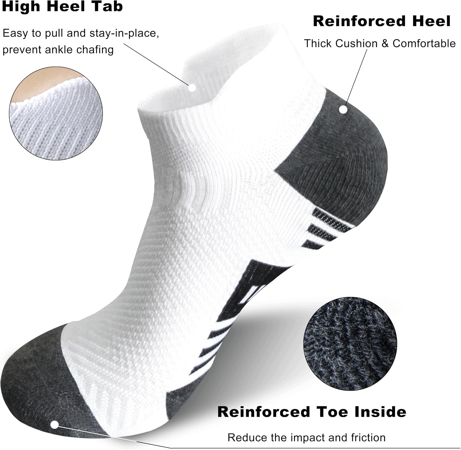 6 Pairs Mens Low Cut Ankle Socks,Comfort Wicking Breathable Cushioned Running|Casual Socks With Arch Support&Heel Tab