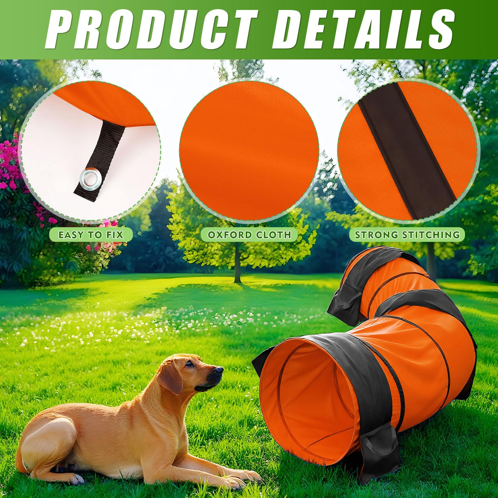 28 in 10 Foot Orange Extra Large Dog Agility Tunnel with Sandbags Dogs Agility Training Equipment Tunnel with 3 Pack Sandbags Carry Bag and 4 Ground Spikes for All Medium and Large Dogs - image 5