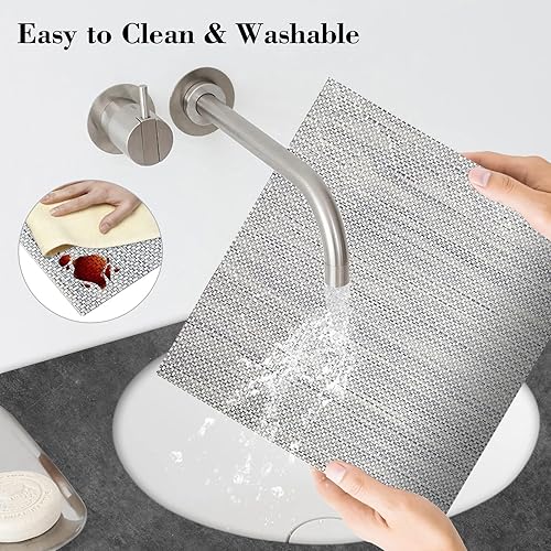 Miniatura 4 de Juego de 6 manteles individuales resistentes al calor para mesa de comedor, manteles individuales de vinilo tejido, fáciles de limpiar, lavables, 18