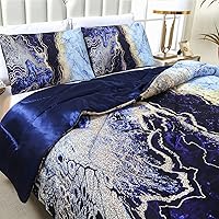 Vista 3 de AO AOAOWAY - Juego de edredón de mármol azul tamaño queen, 3 piezas (1 edredón + 2 fundas de almohada), diseño de acuarela de lava volcánica
