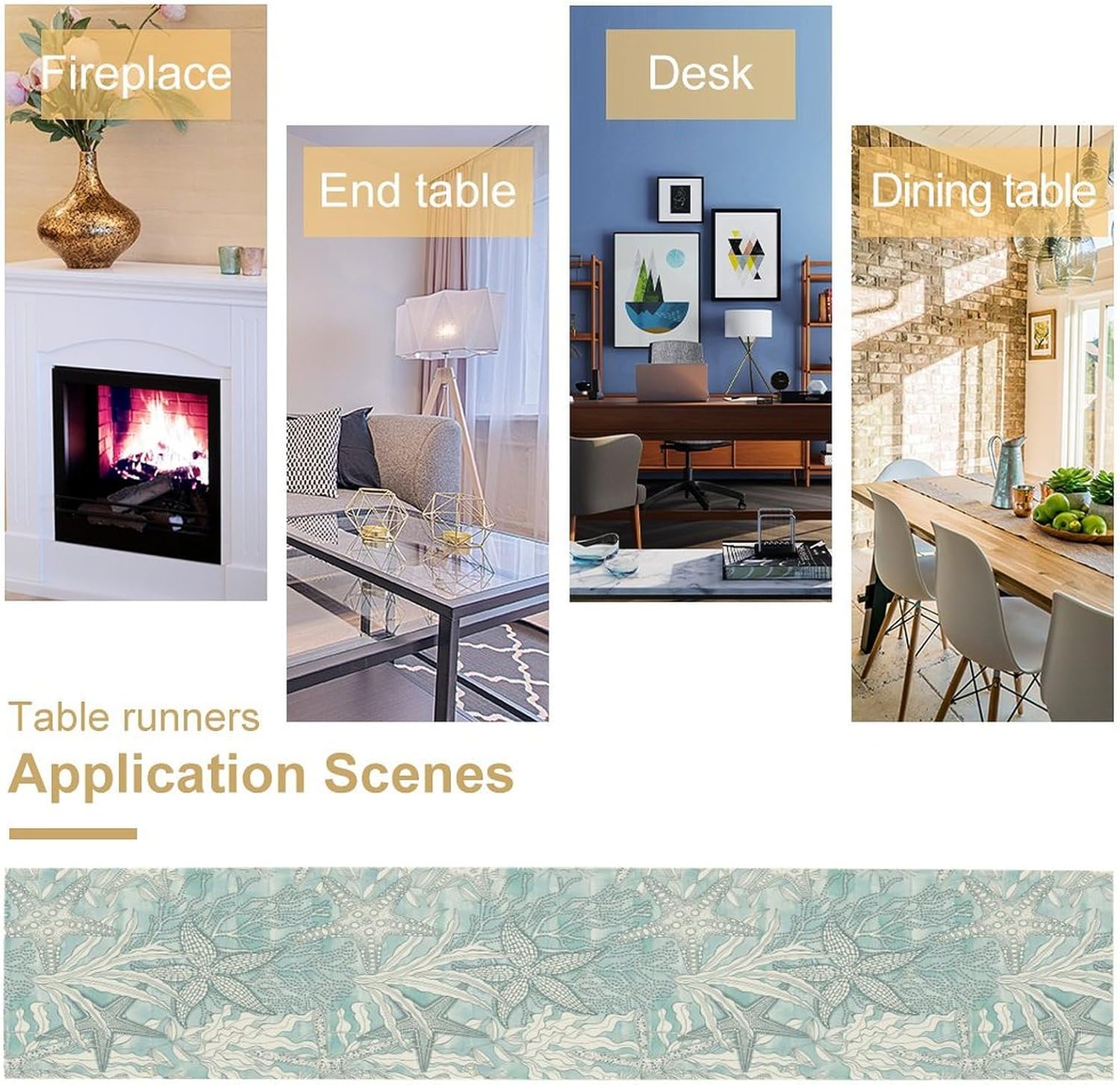 Nautical Coastal Table Runner,Starfish Beach Coral Art Print Table Runner for Kitchen Dining Table Home Party Decoration 13x120 Inch