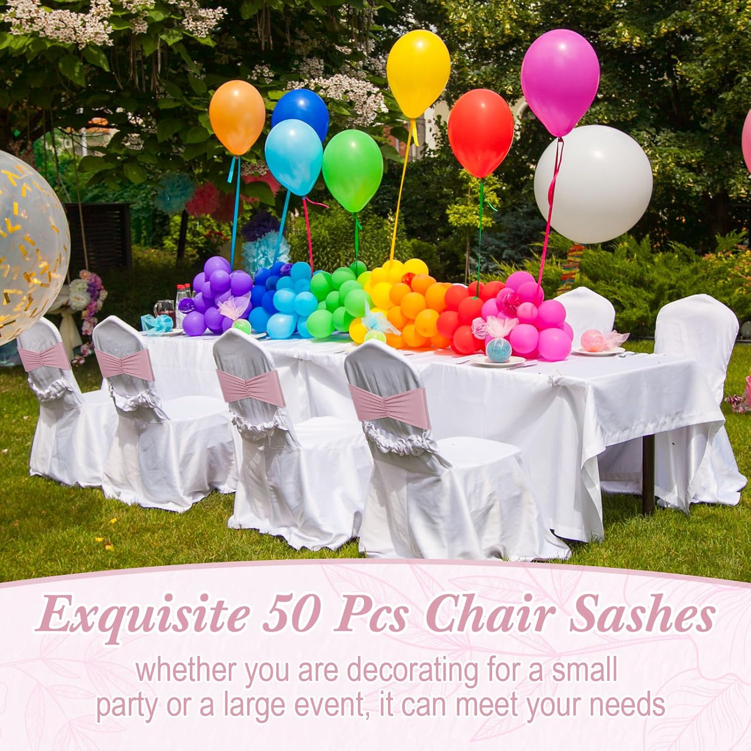 Moukeren 50 Pcs Spandex Chair Sashes Bows Stretch Chair Bands Slider Sashes Elastic Ties Ribbon Covers for Wedding Party Events Ceremony Birthday Banquet Decorations(Dusty Pink)