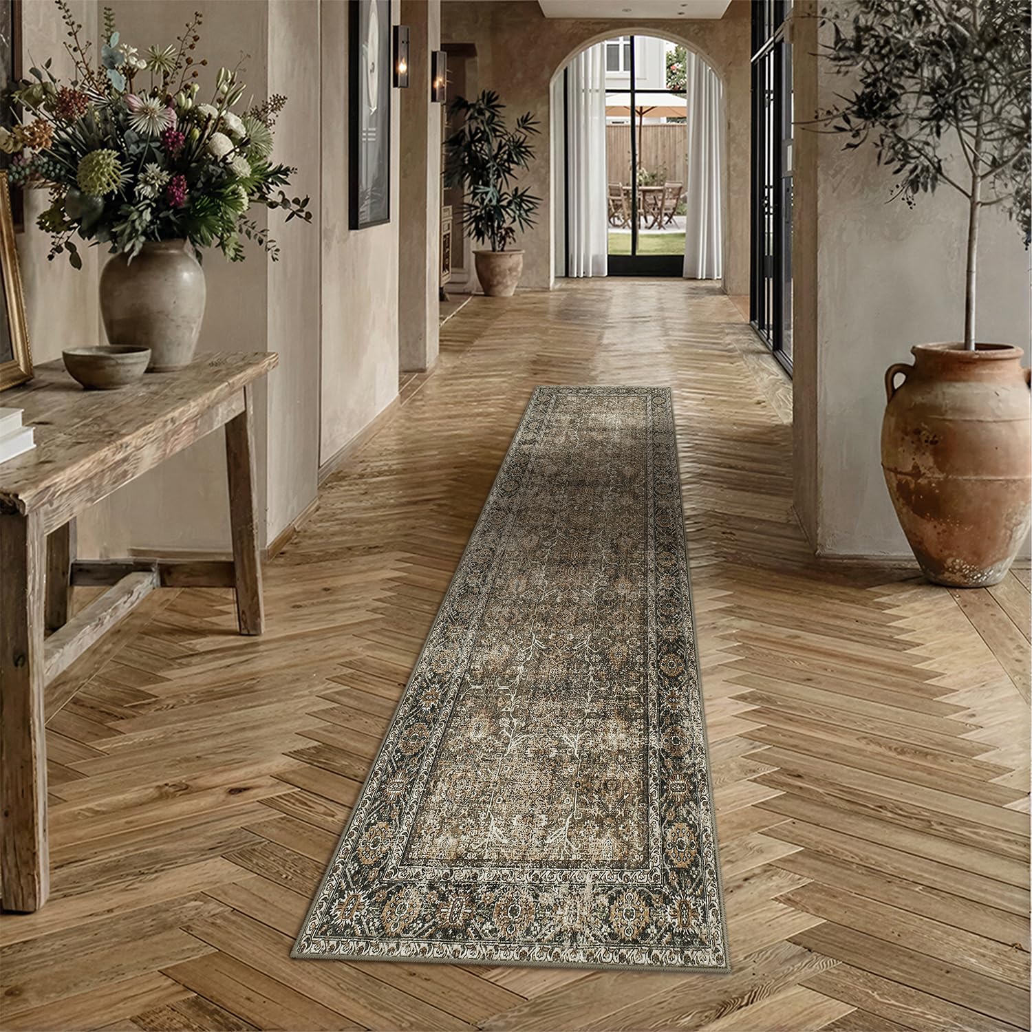 PureCozy Brown Runner Rug 2x10 Vintage Traditional Distressed