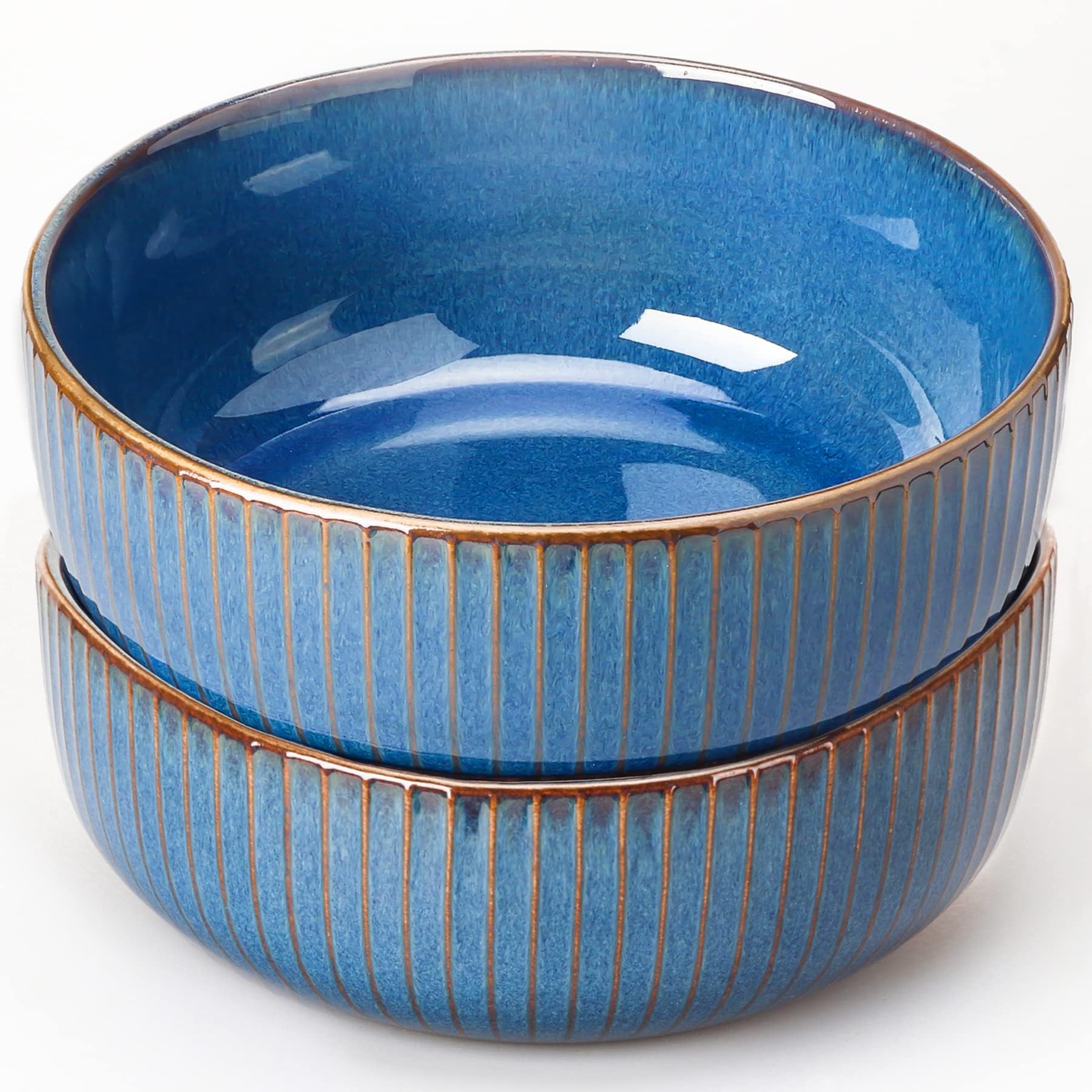 CSYY Salatschüssel aus Keramik, 2PCS 1800ML Große Porzellan Salatschale Oder Suppenschale 21cm,Blau