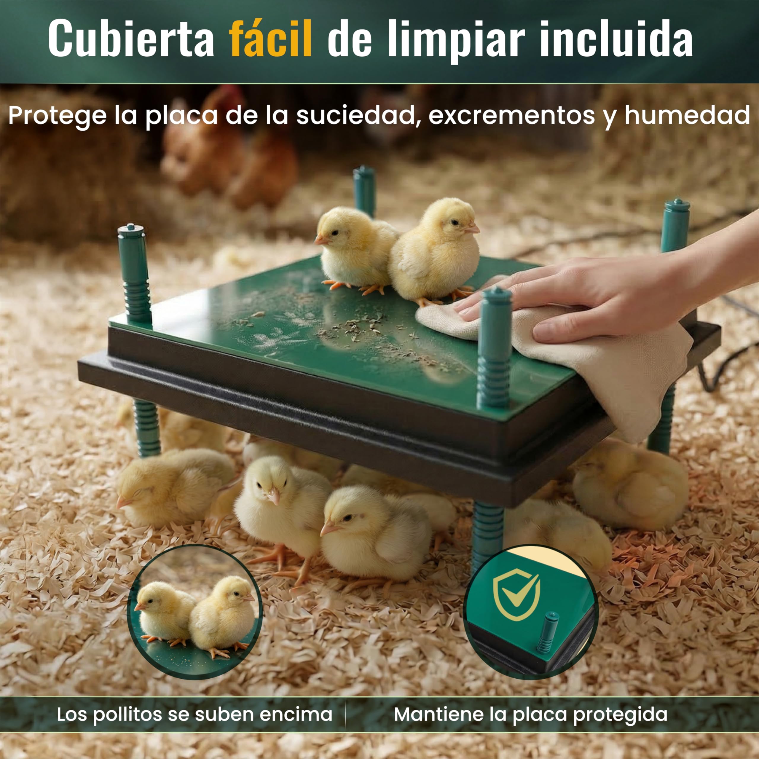 Dural’s® Placa Calefactora Pollitos (-80% de Energía) con Cubierta - Panel de Cría 30W (25-30 Pollitos) - Altura Ajustable - Calor Suave Anti-Estrés (Cuadrada: 35x35 cm (capacidad 25-30 pollitos))
