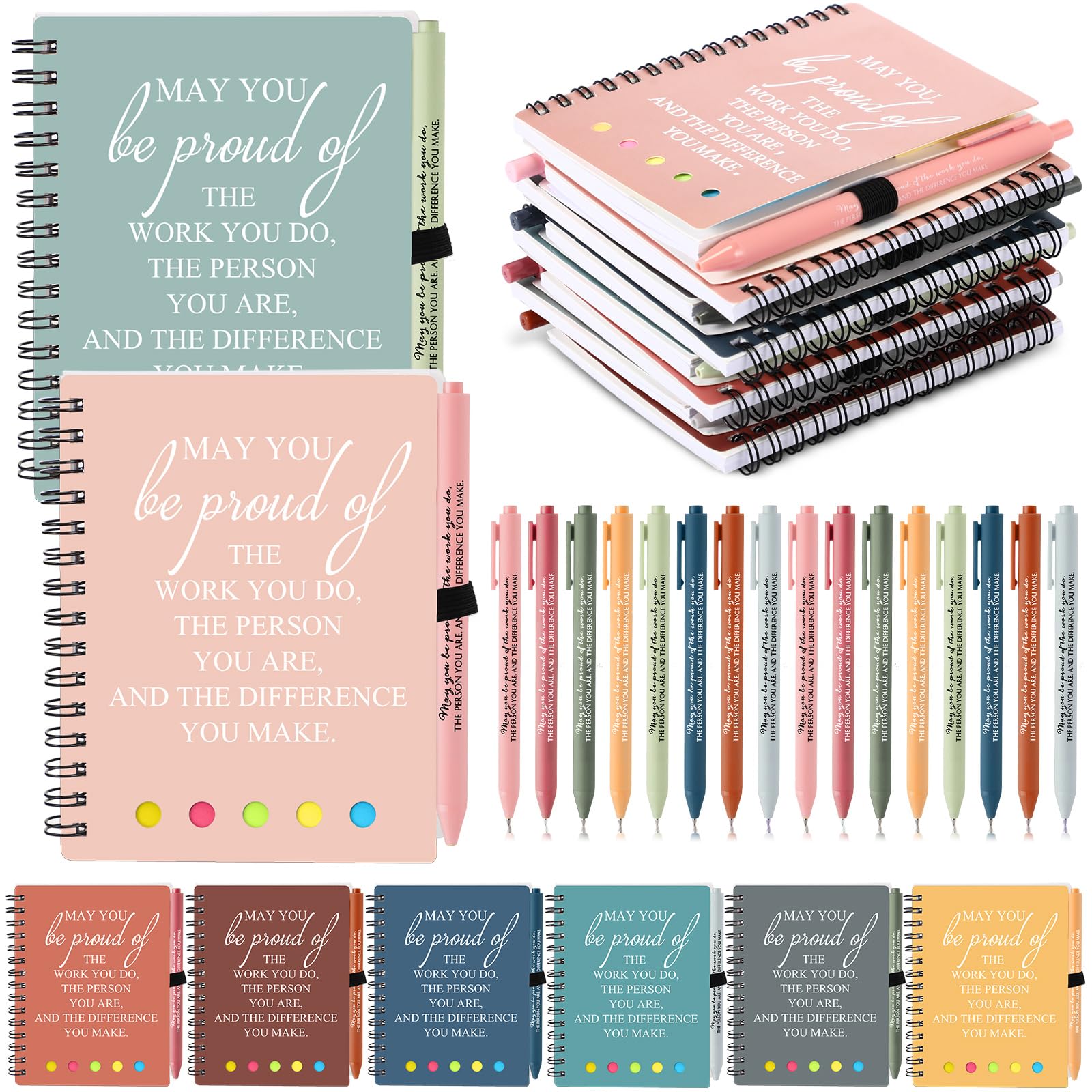 Resurhang 48 Pcs/24 Set Employee Appreciation Gift for Coworkers Staff Teacher Positive A6 Spiral Journal Notebook with Pen for Team Social Work Gifts