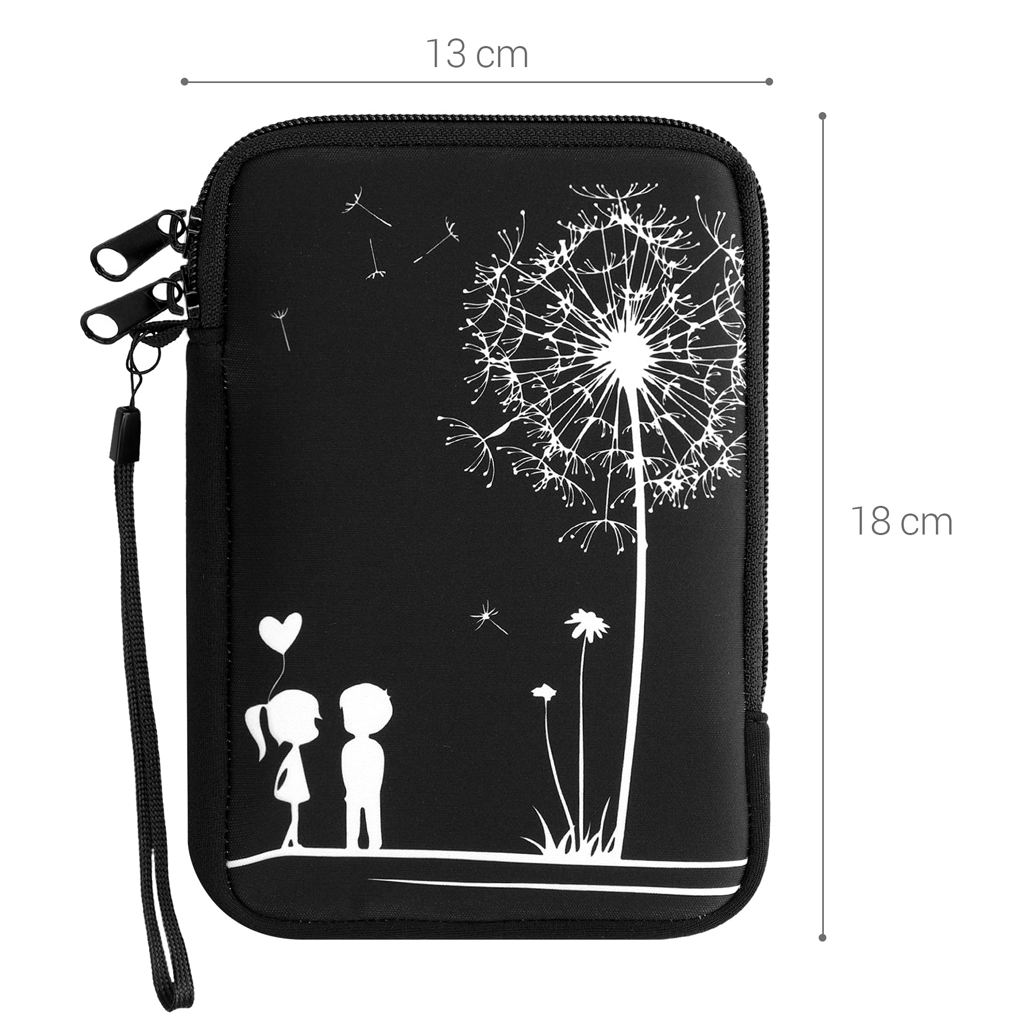 kwmobile Custodia Universale per eReader in Neoprene bianco/nero con Chiusura a Zip 17 x 12 x 2 cm