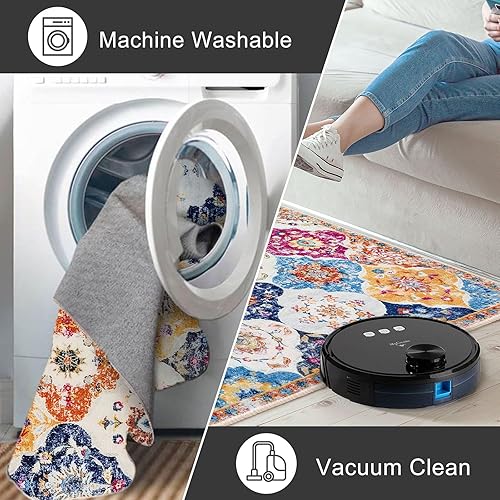 Miniatura 5 de KILOCOCO Alfombra marroquí pequeña de 2 x 3 pies, alfombra de entrada, alfombra floral vintage, lavable, antideslizante, tapete oriental para puerta