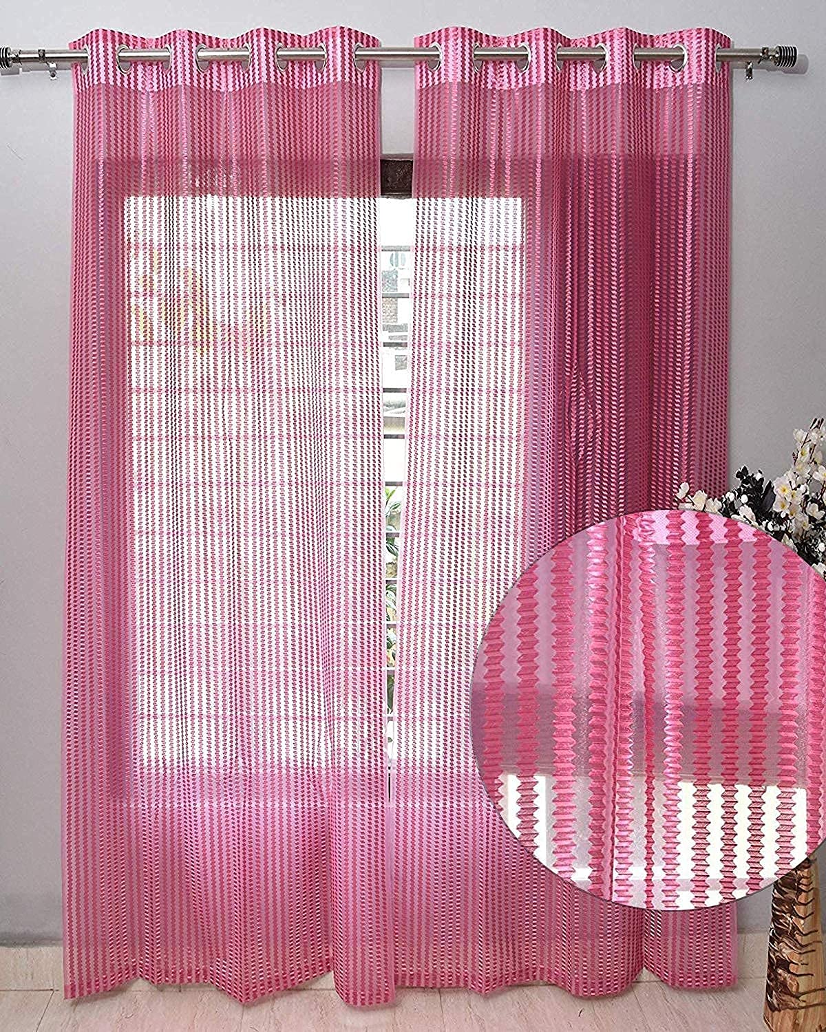 Radees Creations Premium Fancy Sparkling Beautiful Sheer Strip String Hanging Color Polyester Tissue Net Pattern Eyelet Curtain (Pink, Door 7 Feet) (B08T9XK7N3) Amazon Price History, Amazon Price Tracker