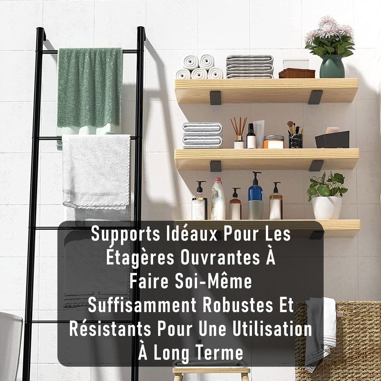 Lot de 4 Supports d'étagère Flottants de 15 cm, Fixations d'étagère invisibles, Supports Muraux en Métal Robuste pour étagère de Stockage | Bibliothèque - Avec vis (Noir)
