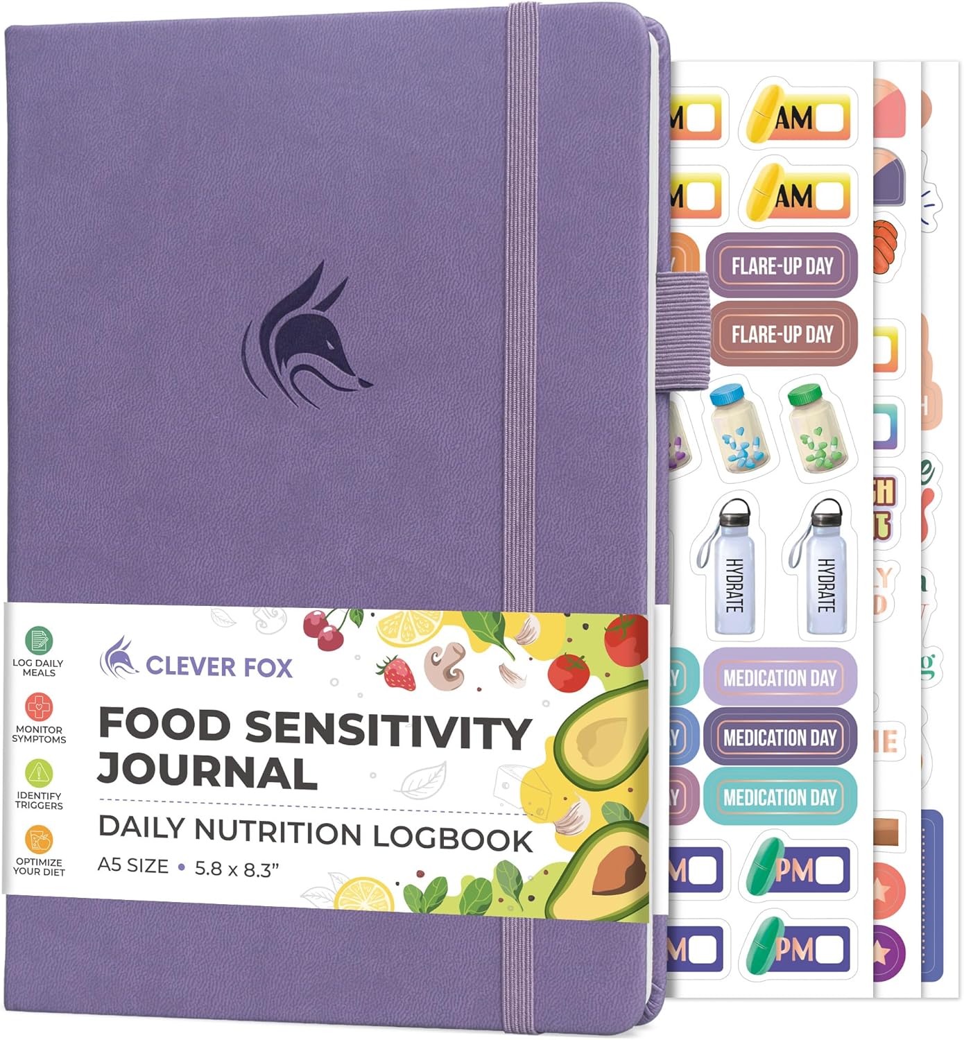 Clever Fox Food Sensitivity Journal – Daily Intolerance & Symptom Log for IBS, Diabetic, Low Fodmap, Elimination Diet – Health Tracker (Lavender)
