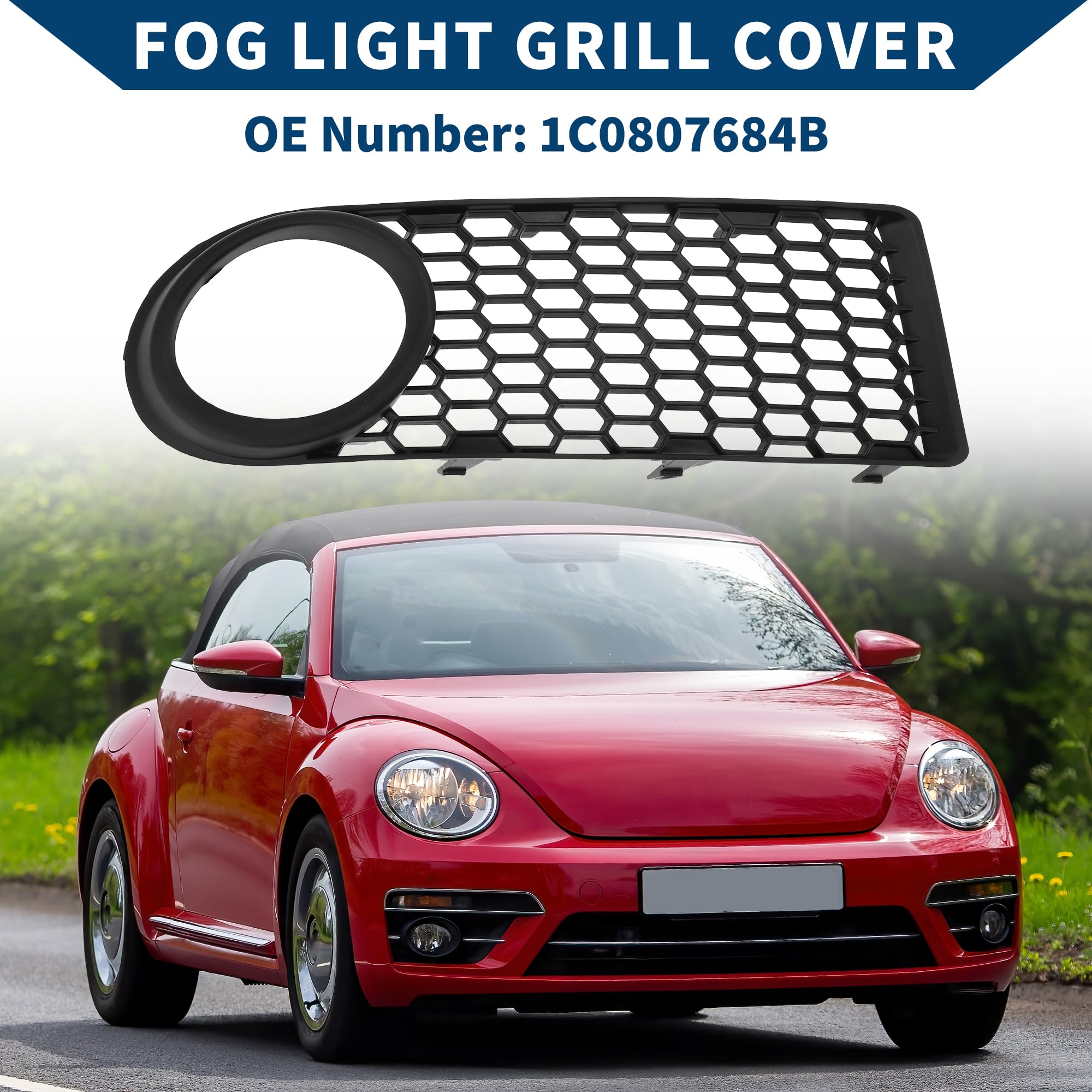N°1C0807684B Grille De feux- Antibrouillard Pour Volkswagen Beetle 2006-2010 Couvercle Inférieur Avant Droit De feux- Antibrouillard Inserts De Couvercle Abs 1 Pièce Noir