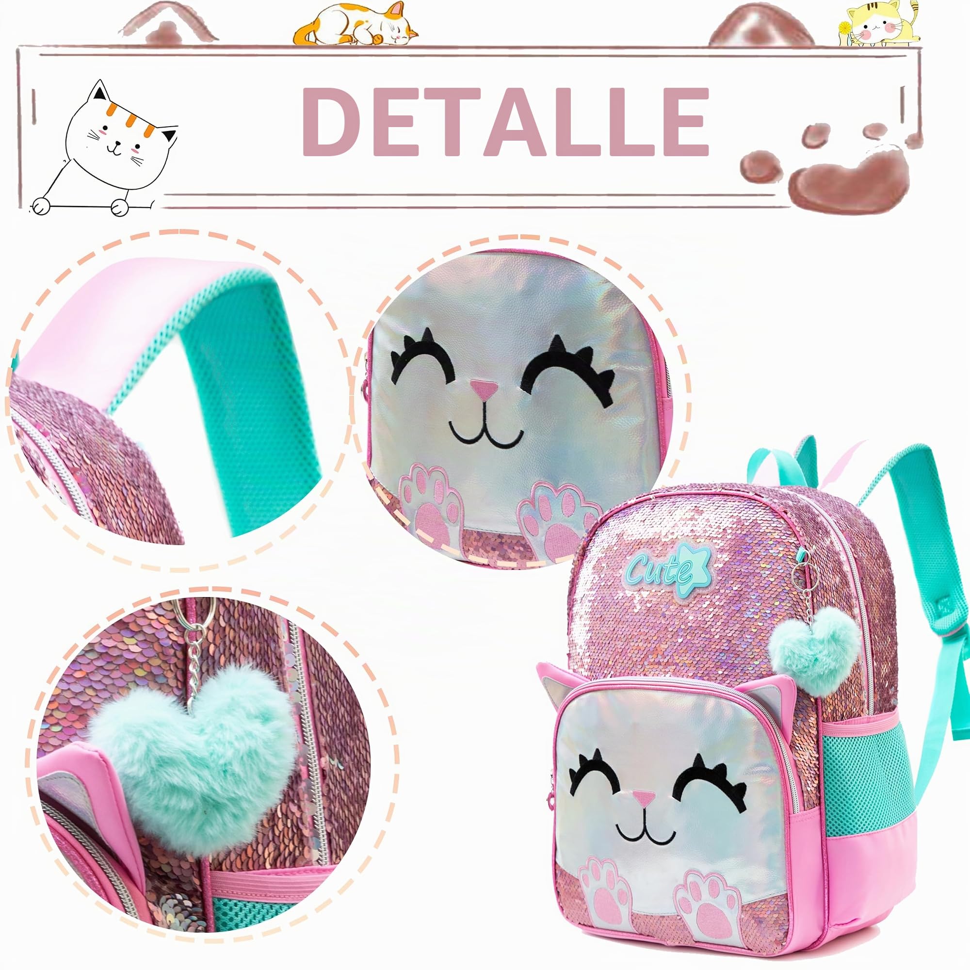 HTgroce Mochila Niña,16inch Mochila Niña Escuela Primaria Kindergarten Mochilas Escolares Infantiles Lleva una lonchera y un Estuche para lápices Mochila Escolar