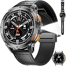 LIGE Men's Smart Watch with GPS/LED Flashlight, 1.43 inch AMOLED Military Smartwatch with Bluetooth Calls/530 mAh/110+Sports Modes, Barometer/Altimeter/Compass for iOS Android, Black