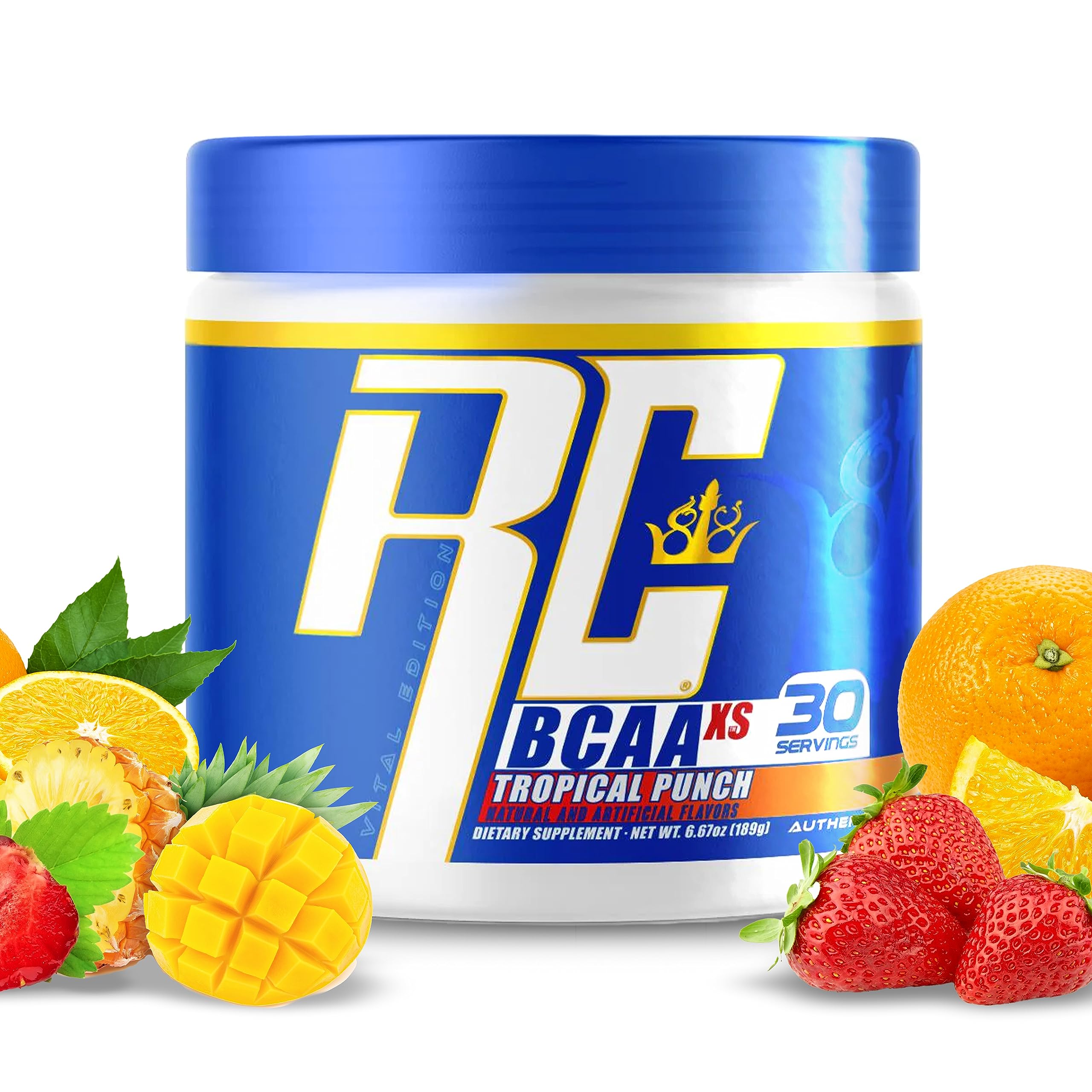 Ronnie Coleman's BCAA XS Powder with EAAs, Branched Chain Amino Acids Post Workout Muscle Recovery, Sugar Free Hydration Drink for Women and Men, Tropical Punch, 30 Servings