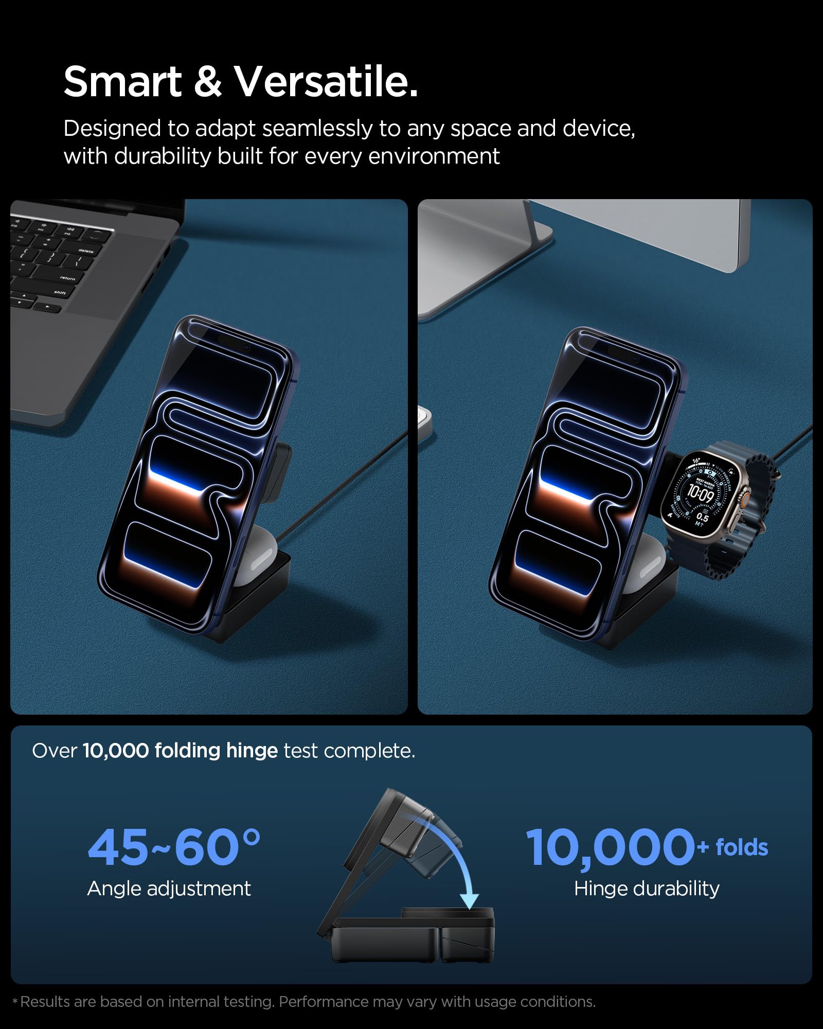 Spigen Essential Qi2.2 25W 3-in-1 MagSafe Ladestation Induktive Ladestation | Kabelloses Faltbares Ladegerät, Wireless Charger, Inkl. USB-C-Kabel, Kompatibel mit iPhone 17/16/15, Apple Watch und AirPods
