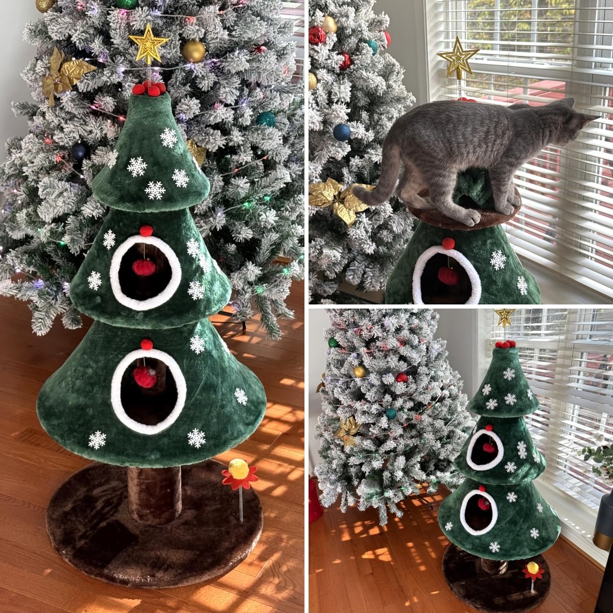 YITAHOME Weihnachts-Kratzbaum Für Katzen (160,5cm) – Mit Doppeltem Katzenhaus, Spielzeug & Weihnachtsdekoration, Grün