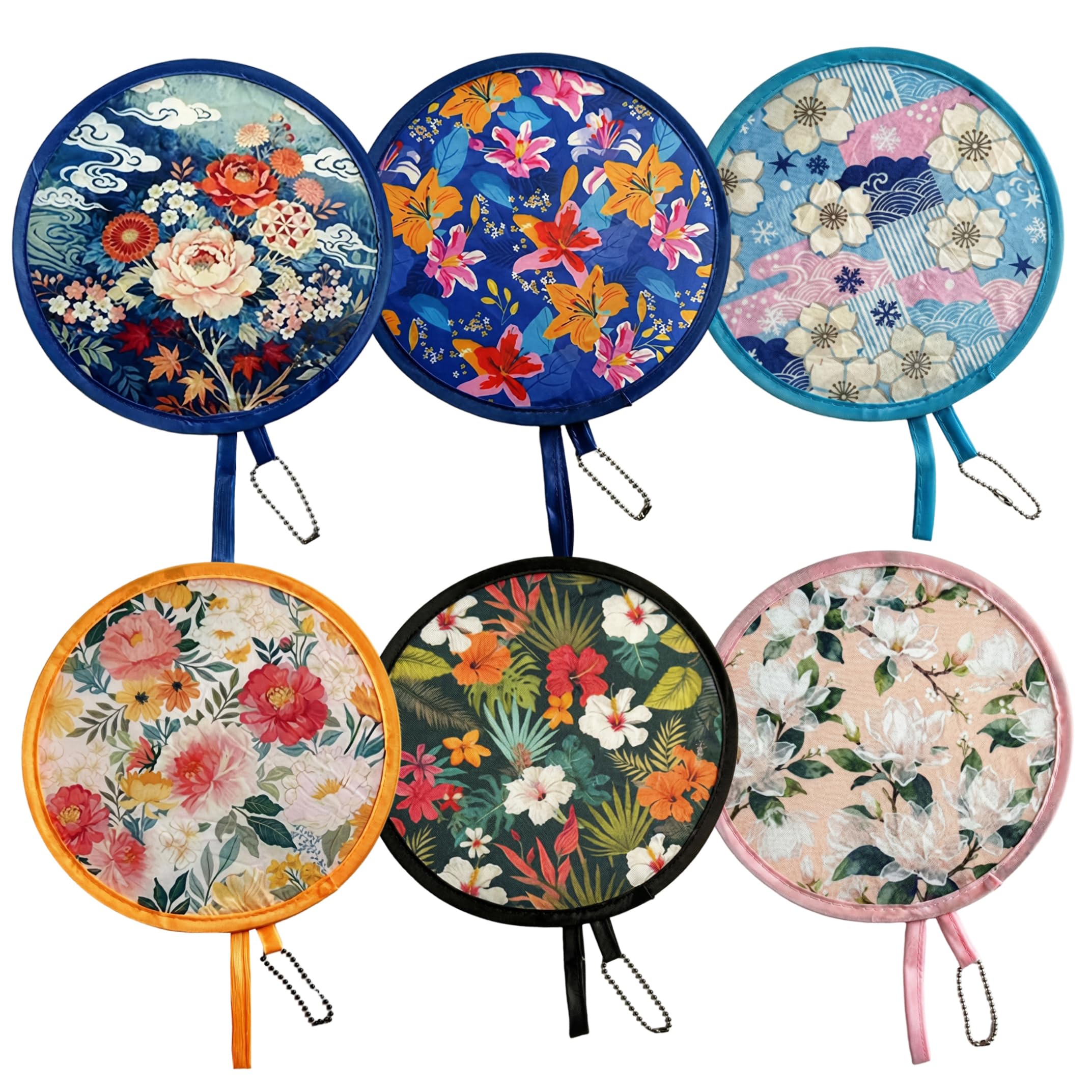 Tsawntd 6PCS Folding Fans, Flying Disc Design Folding Handheld Fan, Portable Foldable Fan With Japanese Oil Painting Floral Pattern hand held fans foldable handheld
