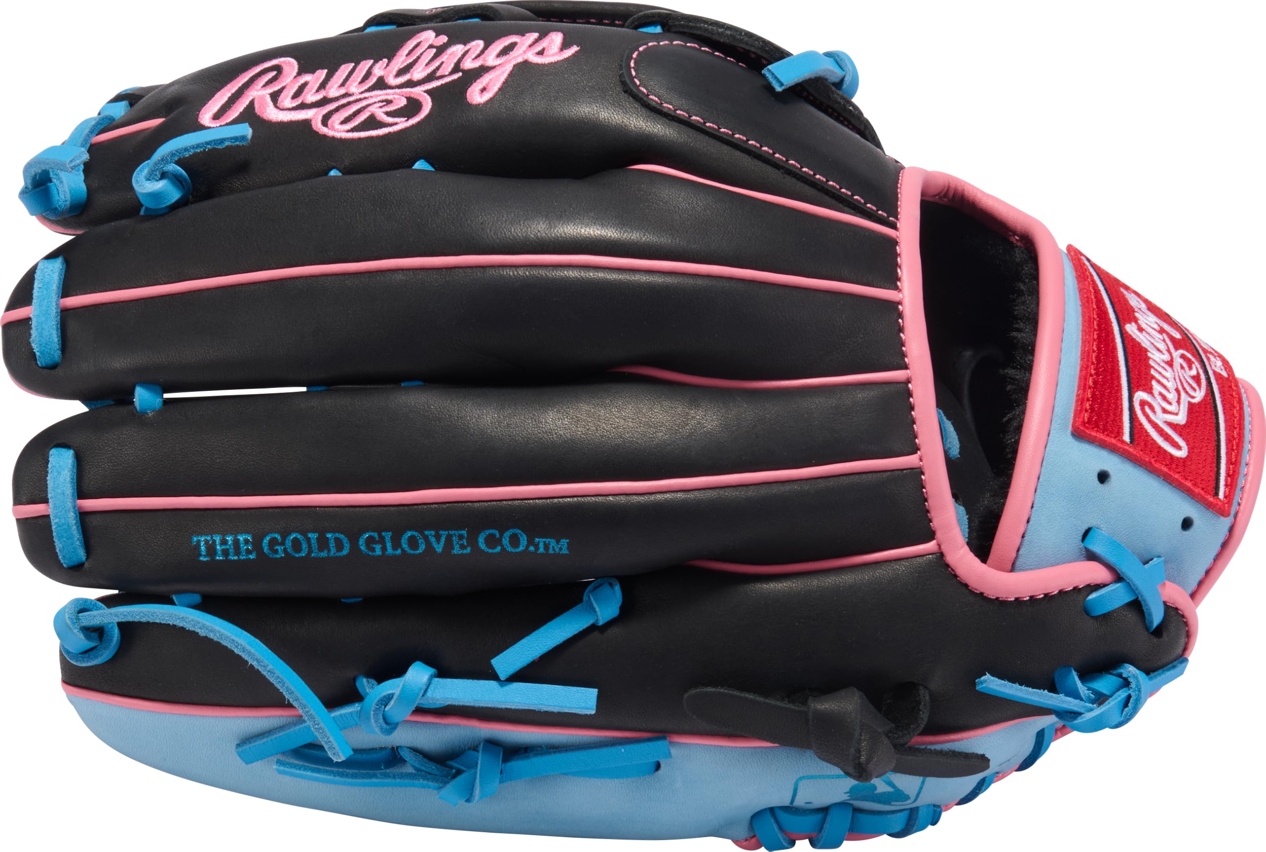 Rawlings | R9 Series Baseball Glove | 12.75" | Right Hand Throw | Black/Columbia Blue/Pink