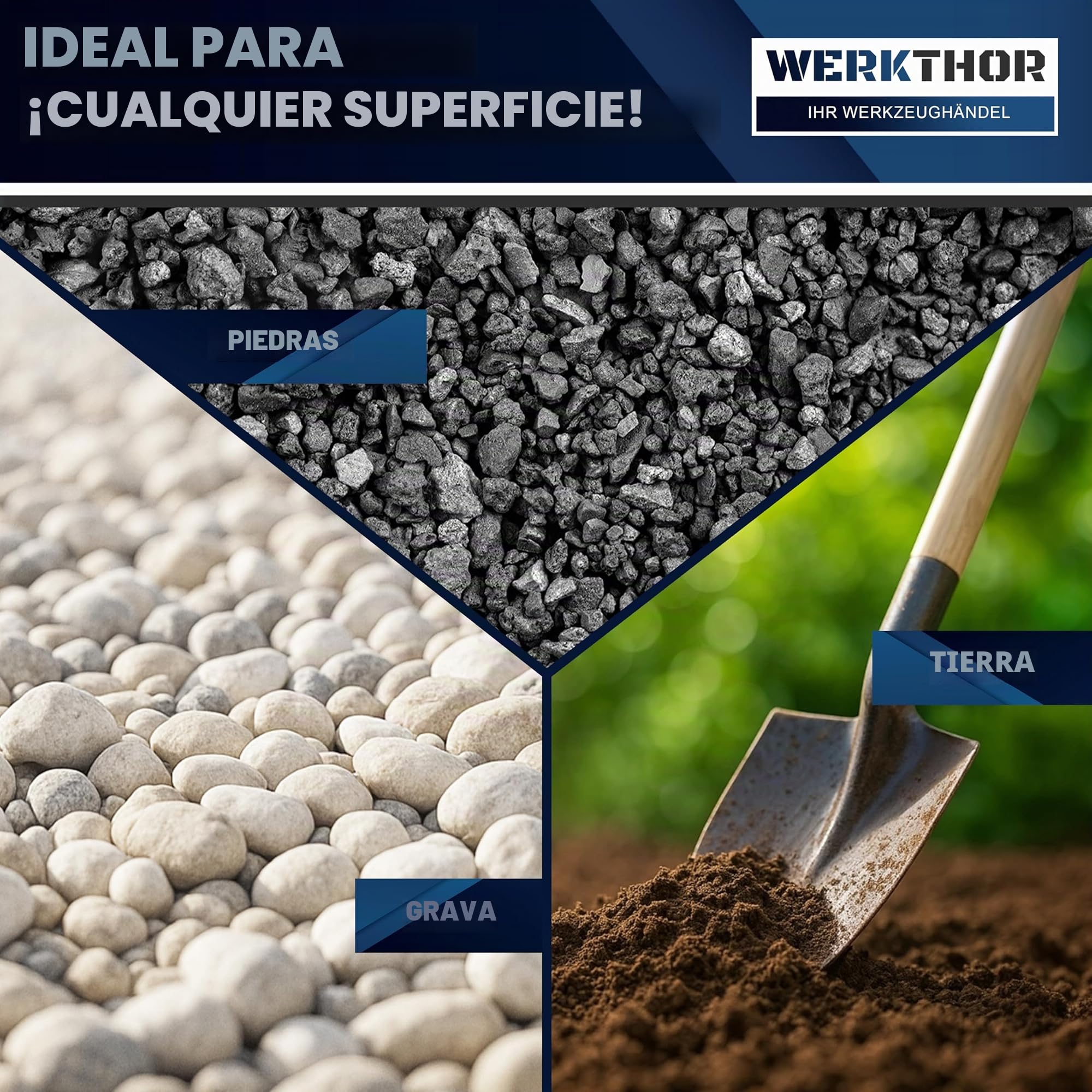 WERKTHOR Compactadora de Tierra manual de 11,5 kg de acero – Compactador de suelo con placa de 20 x 20 cm y mango T de 83 cm – Herramienta para compactar tierra, asfalto y grava