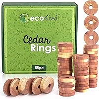 Vista 1 de ecoKiwi Bloques de cedro para almacenamiento de ropa, paquete de 55 anillos de cedro, cedro aromático 100% natural para armarios y cajones, chips