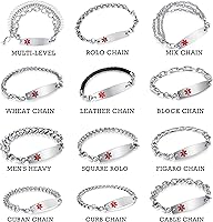 Vista 16 de Brazaletes de alerta médica ajustables de 7.5" a 9" para mujer/hombre, de acero inoxidable, intercambiables