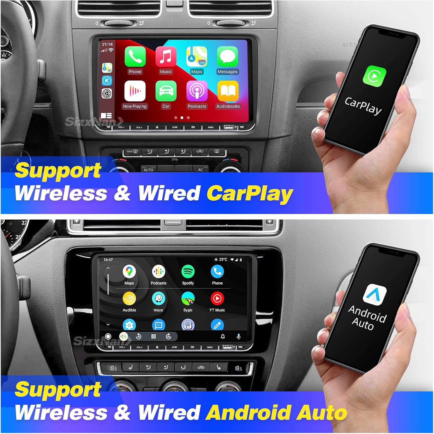 forTiguan VW Jetta Golf Passat Radio Compatible with Wireless Carplay Android Auto,Updated Car Android Stereo Bluetooth Navigation GPS Touchscreen WiFi FM/AM Backup Camera HeadUnit