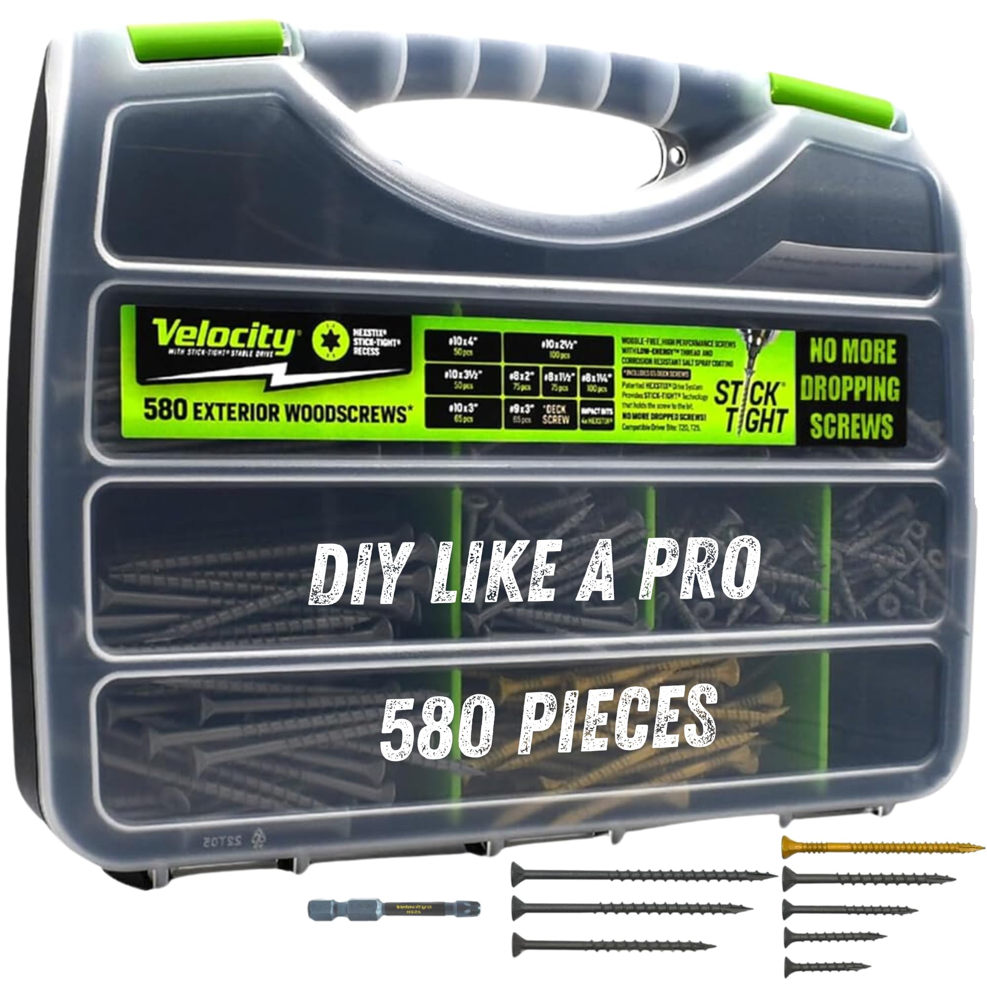 Vis à bois extérieures Velocity : coffret assortiment de 580 pièces avec embouts - 7