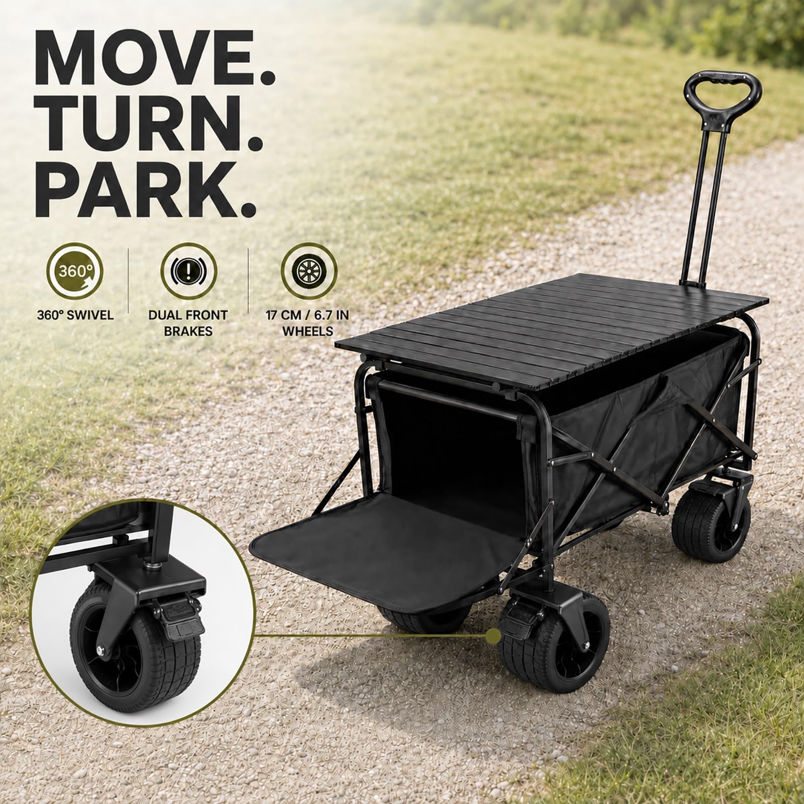 Carrello Pieghevole da Esterno con Tavolo Arrotolabile