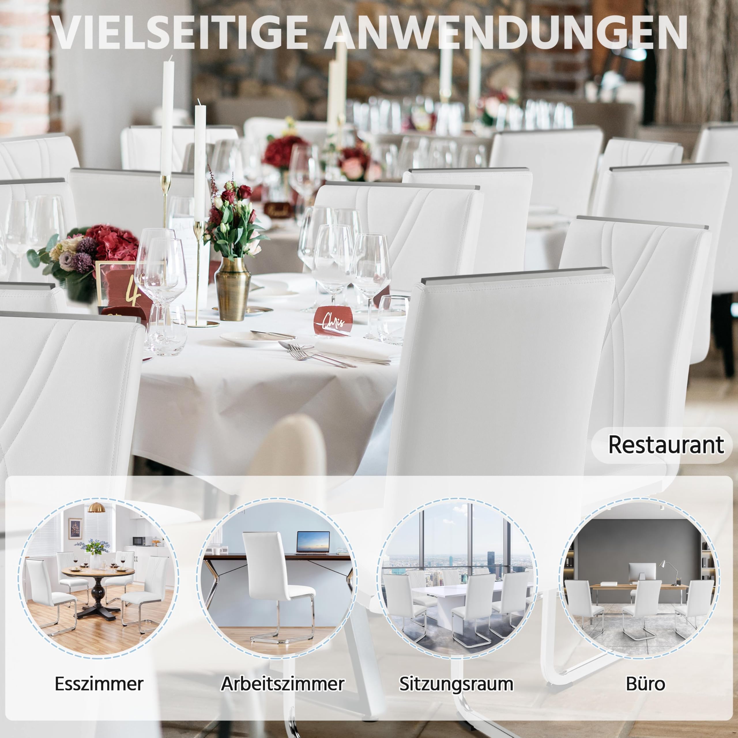 Yaheetech 2er Set Esszimmerstühle mit Metalluntergestell Küchenstuhl Weiß