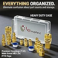 Vista 5 de LE LEMATEC Kit de montaje de manguera de compresor de aire de 15 piezas, accesorios de manguera de aire de conexión rápida NPT de 1/4 pulgadas
