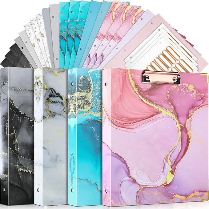 Sabary 4 Pcs 3 Ring Binder 1 Inch Cute Clipboard Binders