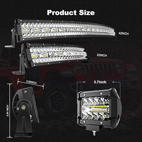 Miniatura 9 de Barra de luz LED de 32 pulgadas, 441 W, triple fila de inundación, barra LED combinada de haz de 2 piezas, 4 pulgadas, 60 W, luces LED con arnés de