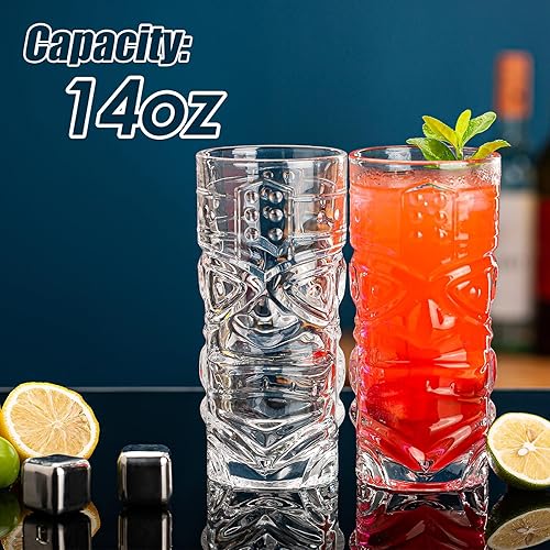 Miniatura 2 de Tiki - Juego de 8 vasos de 14 onzas, vasos de bar Tiki de 14 onzas, vasos para beber Highball, vasos exóticos para cócteles zombies, taza Tiki para