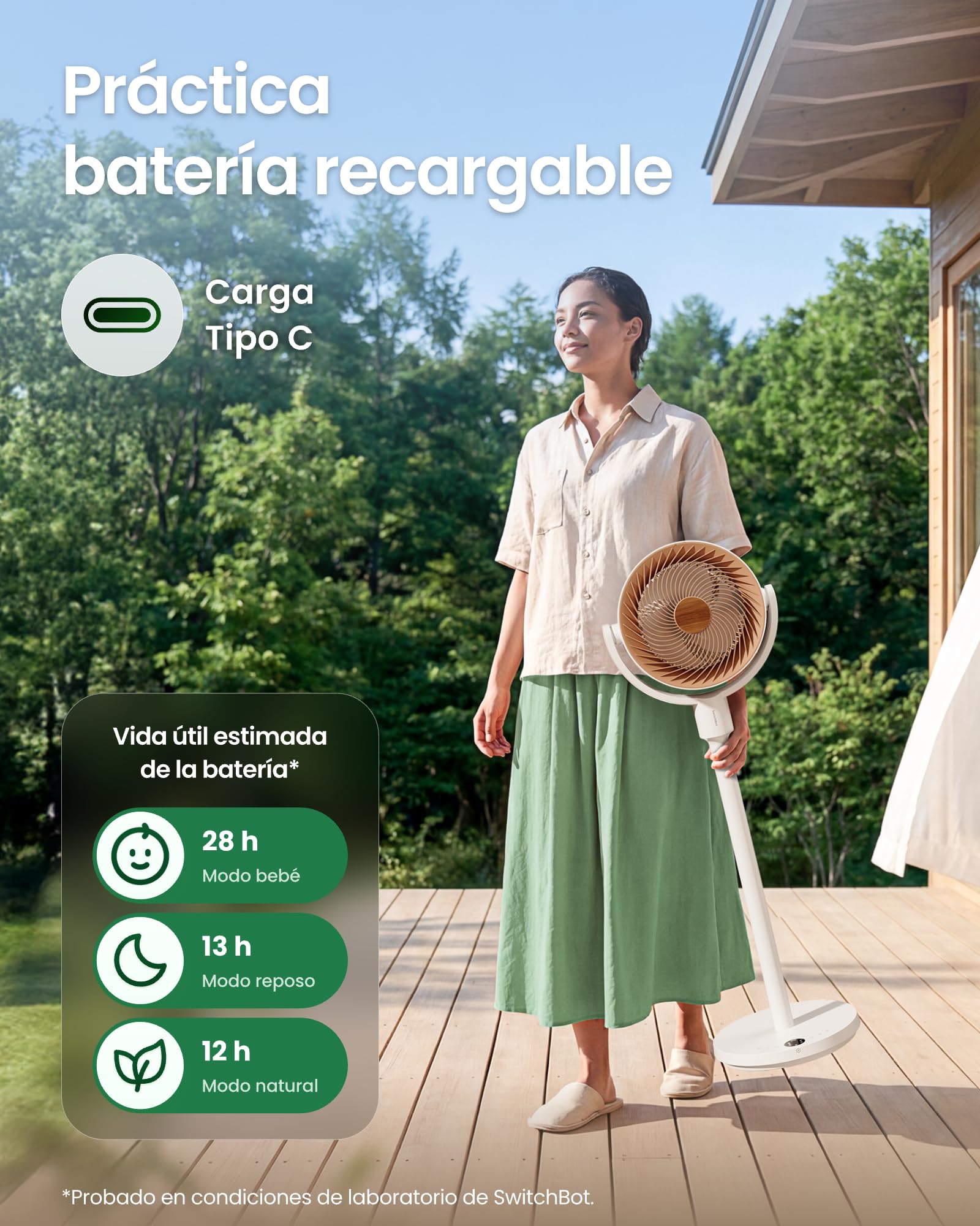 SwitchBot Ventilador Circulador de Pie con luces RGB, ultrasilencioso de 22 dB con mando a distancia, hub Matter, caudal de 9,15 m³/min, altura ajustable, 4 modos, 9 velocidades, temporizador de 9 h